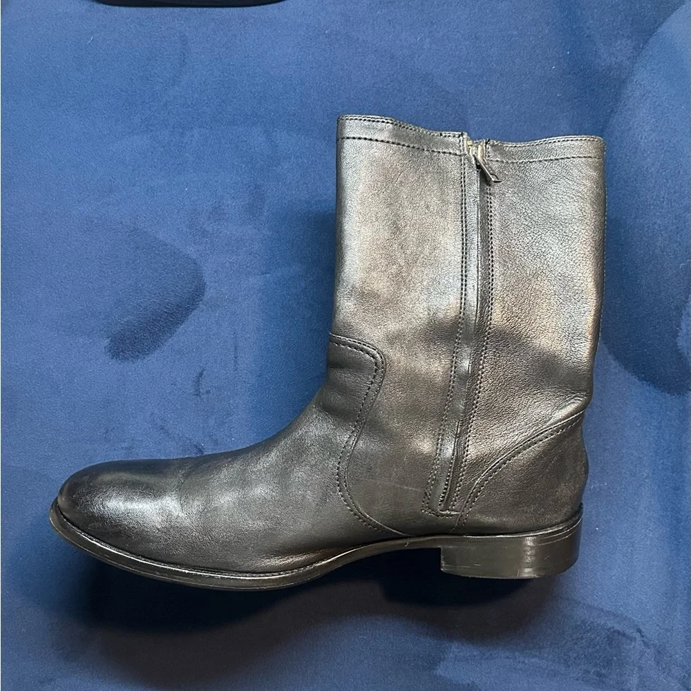 Cole Haan Black Leather Zip Ankle Boots with Yellow Lining